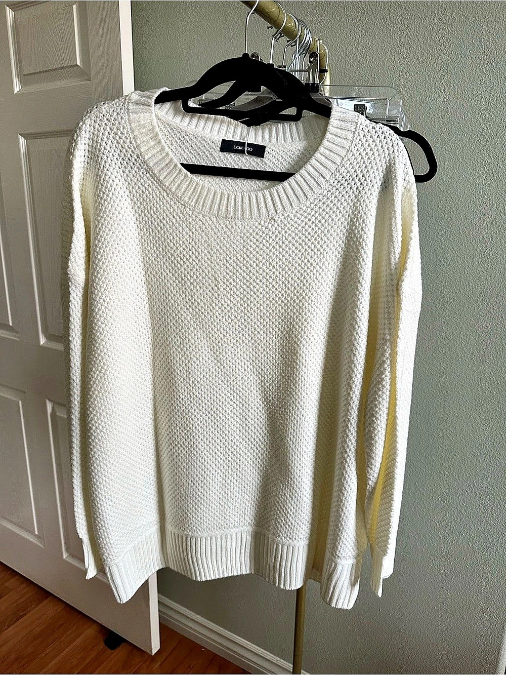 Dokotoo Oversized Waffle Knit Crewneck Sweatshirt White 2XL